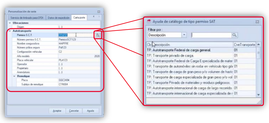 11 Usando el catálogo precargado para capturar el permiso SCT de autotransporte