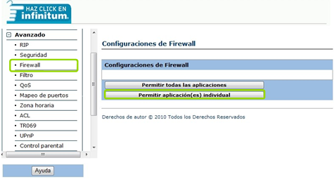 Configuración de Firewall en Modem.